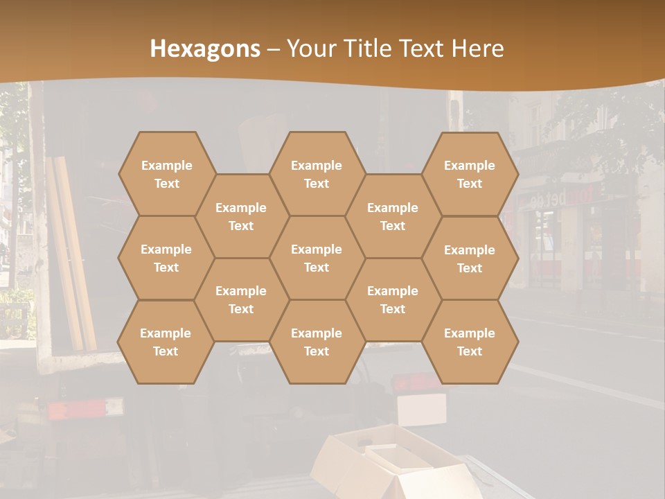 House Moving With Workers And Truck PowerPoint Template