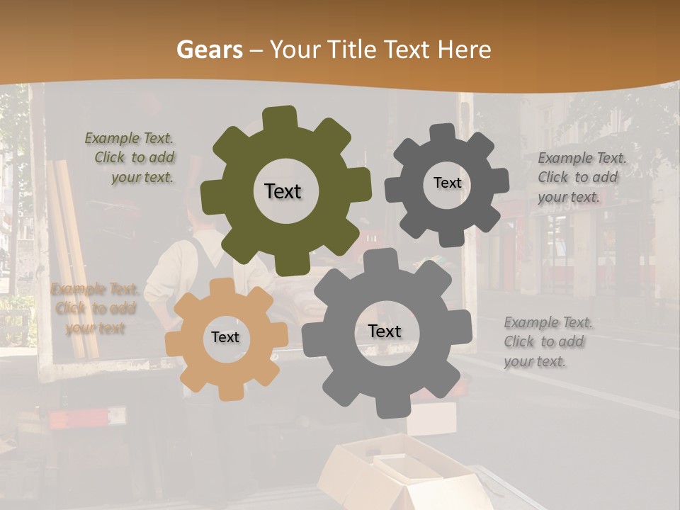 House Moving With Workers And Truck PowerPoint Template