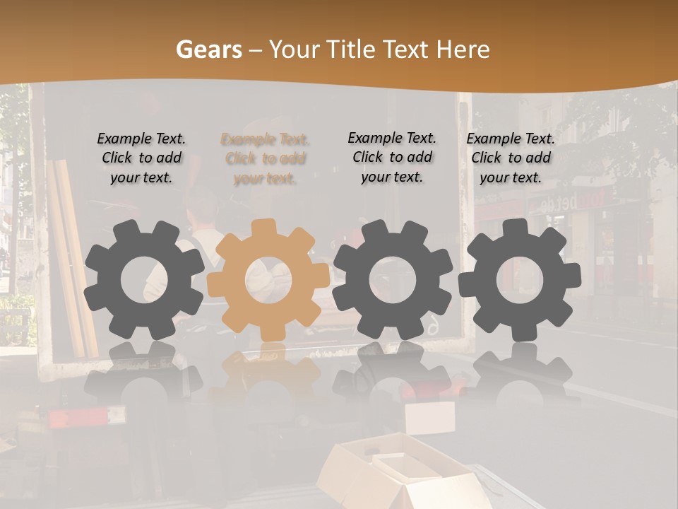 House Moving With Workers And Truck PowerPoint Template