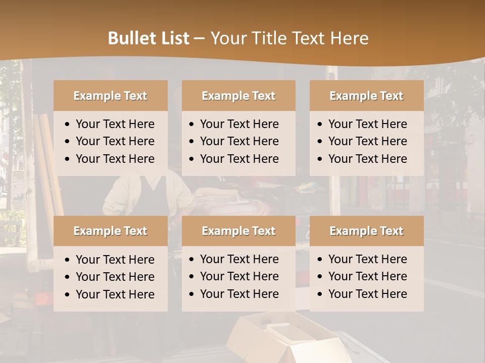 House Moving With Workers And Truck PowerPoint Template