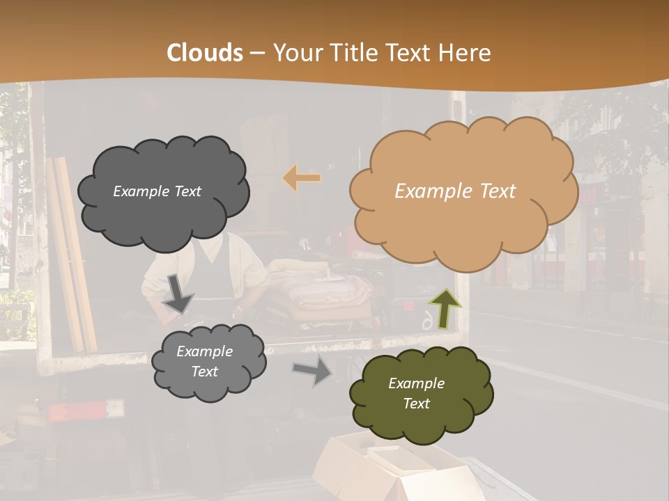 House Moving With Workers And Truck PowerPoint Template
