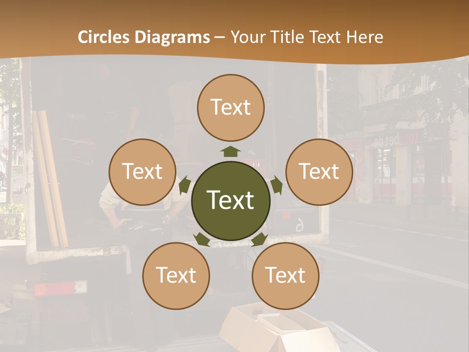 House Moving With Workers And Truck PowerPoint Template