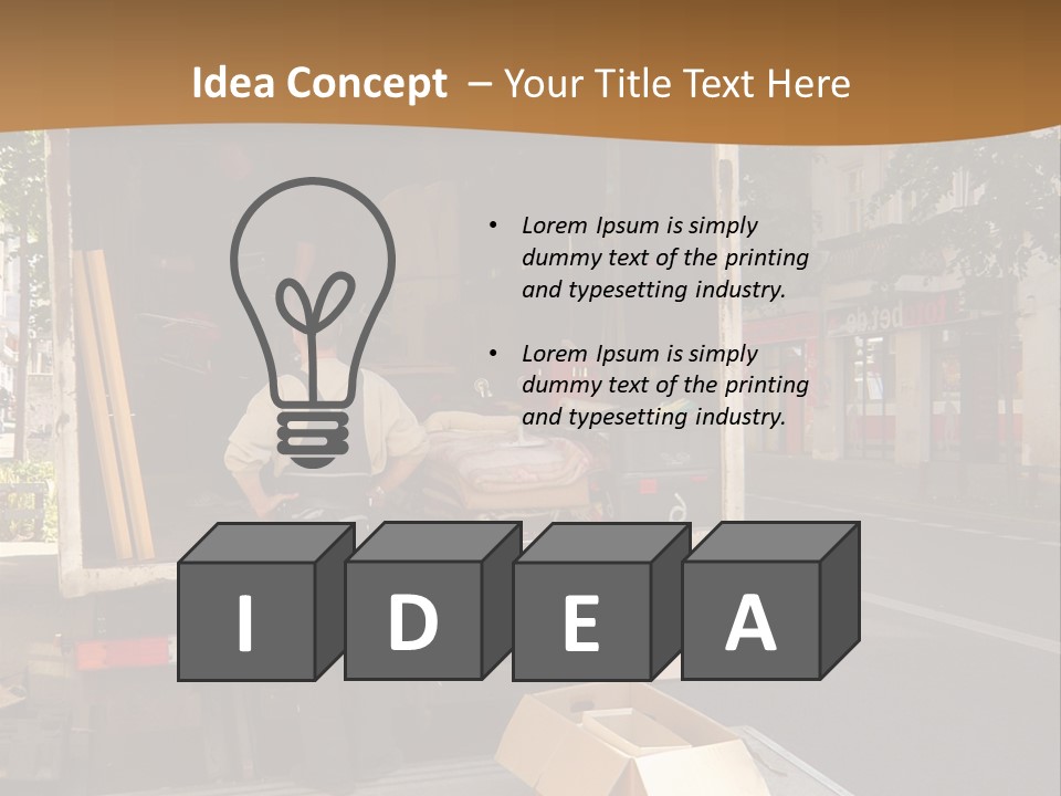 House Moving With Workers And Truck PowerPoint Template