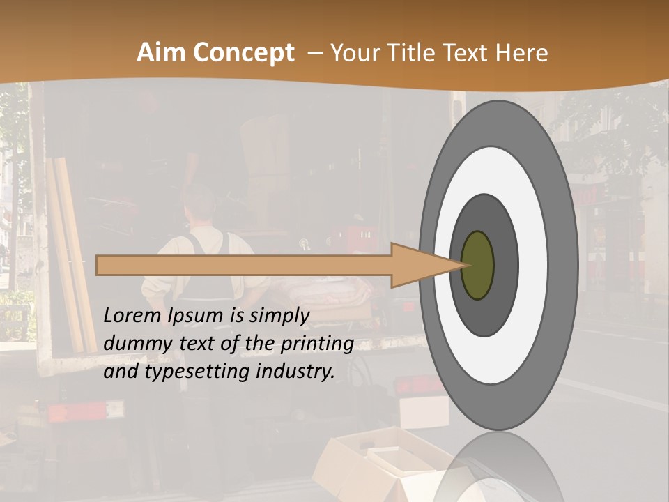 House Moving With Workers And Truck PowerPoint Template