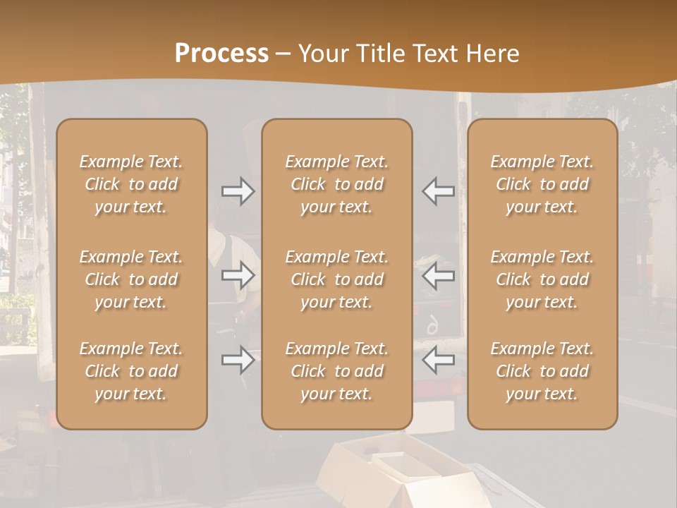 House Moving With Workers And Truck PowerPoint Template