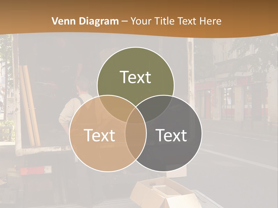 House Moving With Workers And Truck PowerPoint Template