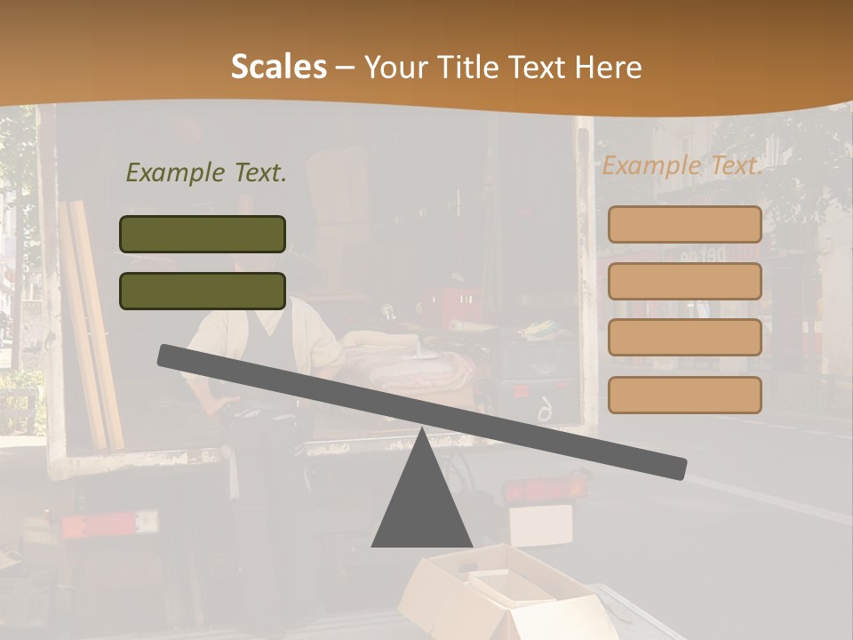 House Moving With Workers And Truck PowerPoint Template
