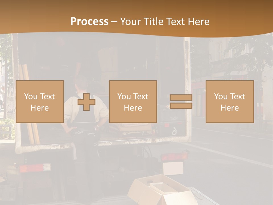 House Moving With Workers And Truck PowerPoint Template