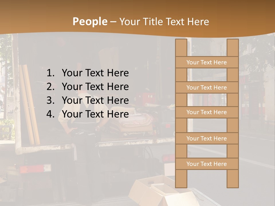 House Moving With Workers And Truck PowerPoint Template