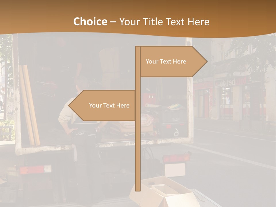 House Moving With Workers And Truck PowerPoint Template