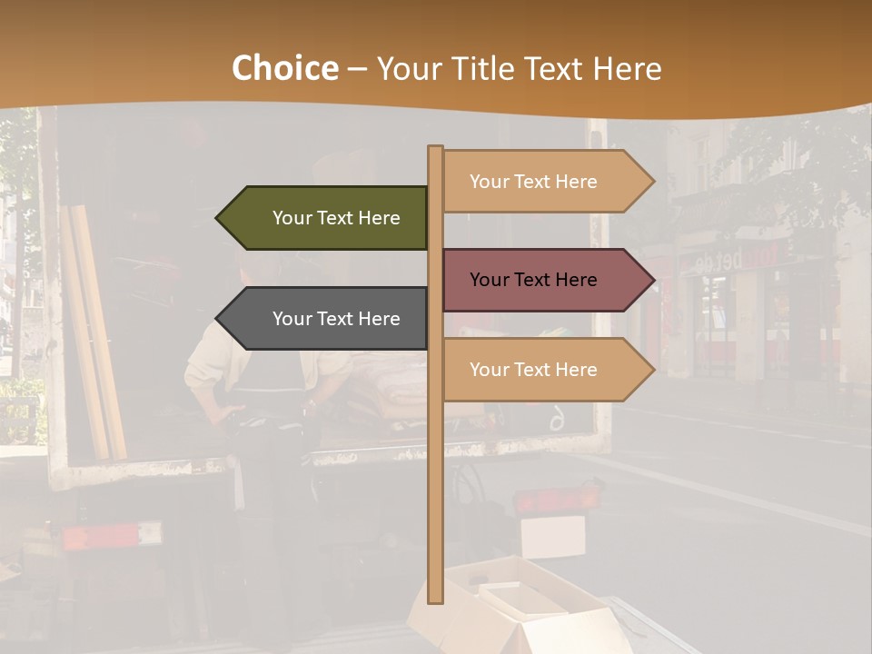House Moving With Workers And Truck PowerPoint Template