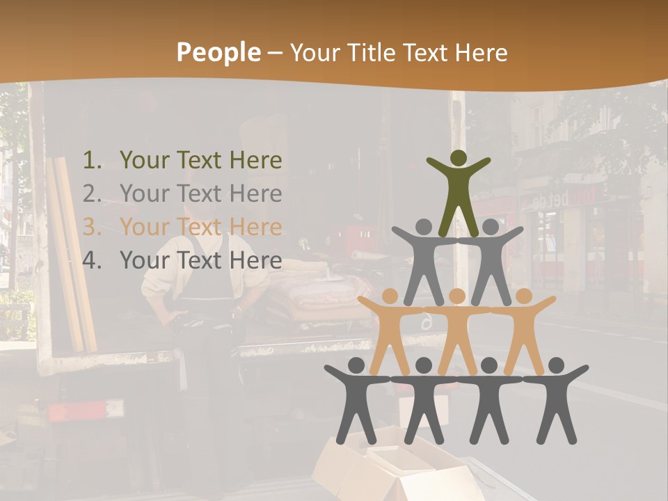 House Moving With Workers And Truck PowerPoint Template