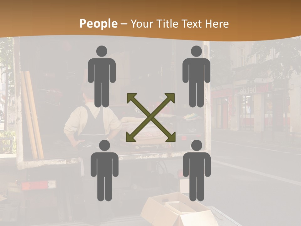 House Moving With Workers And Truck PowerPoint Template