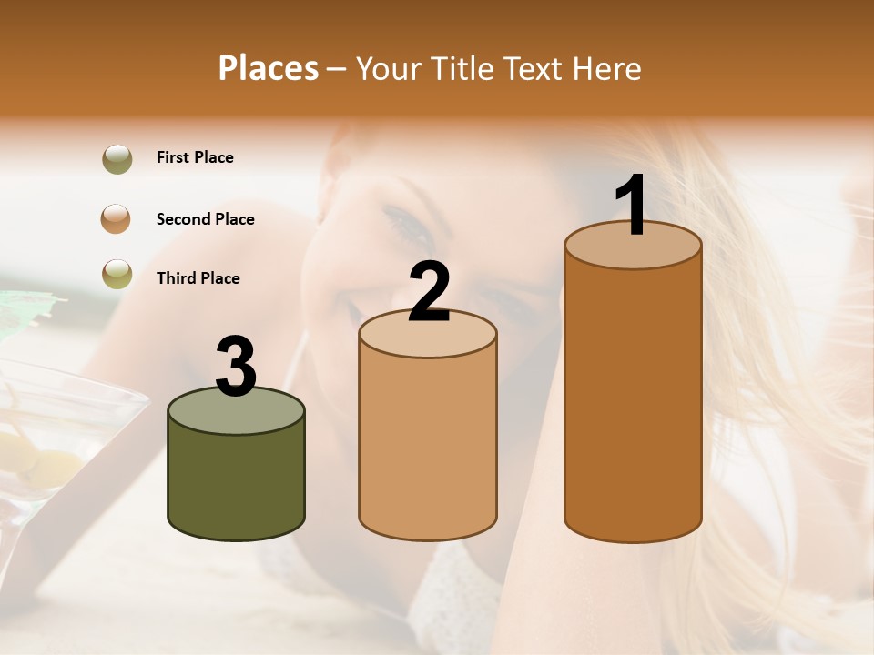 Image Of Pretty Girl With Martini Glass Lying On Sandy Beach And Looking At Camera PowerPoint Template