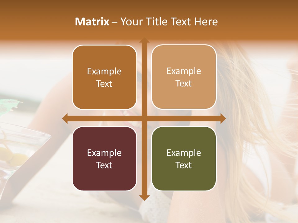 Image Of Pretty Girl With Martini Glass Lying On Sandy Beach And Looking At Camera PowerPoint Template