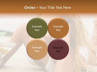 Image Of Pretty Girl With Martini Glass Lying On Sandy Beach And Looking At Camera PowerPoint Template