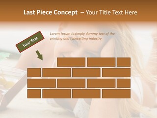 Image Of Pretty Girl With Martini Glass Lying On Sandy Beach And Looking At Camera PowerPoint Template