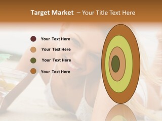 Image Of Pretty Girl With Martini Glass Lying On Sandy Beach And Looking At Camera PowerPoint Template