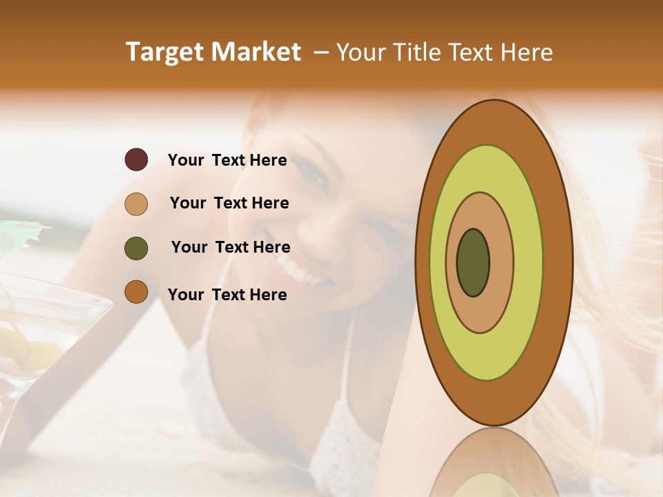 Image Of Pretty Girl With Martini Glass Lying On Sandy Beach And Looking At Camera PowerPoint Template