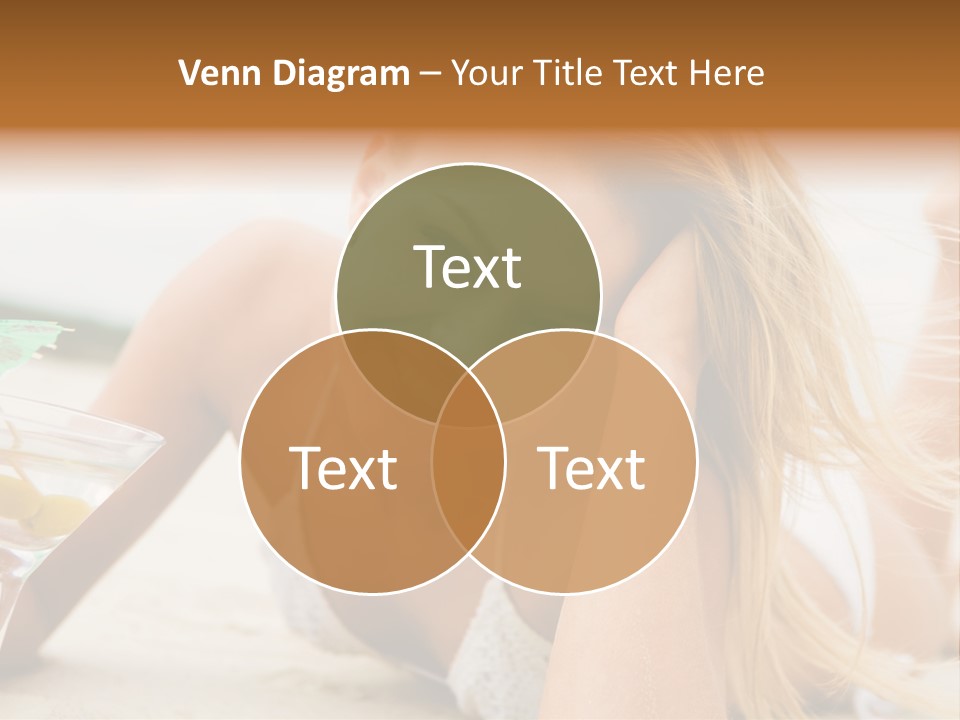 Image Of Pretty Girl With Martini Glass Lying On Sandy Beach And Looking At Camera PowerPoint Template