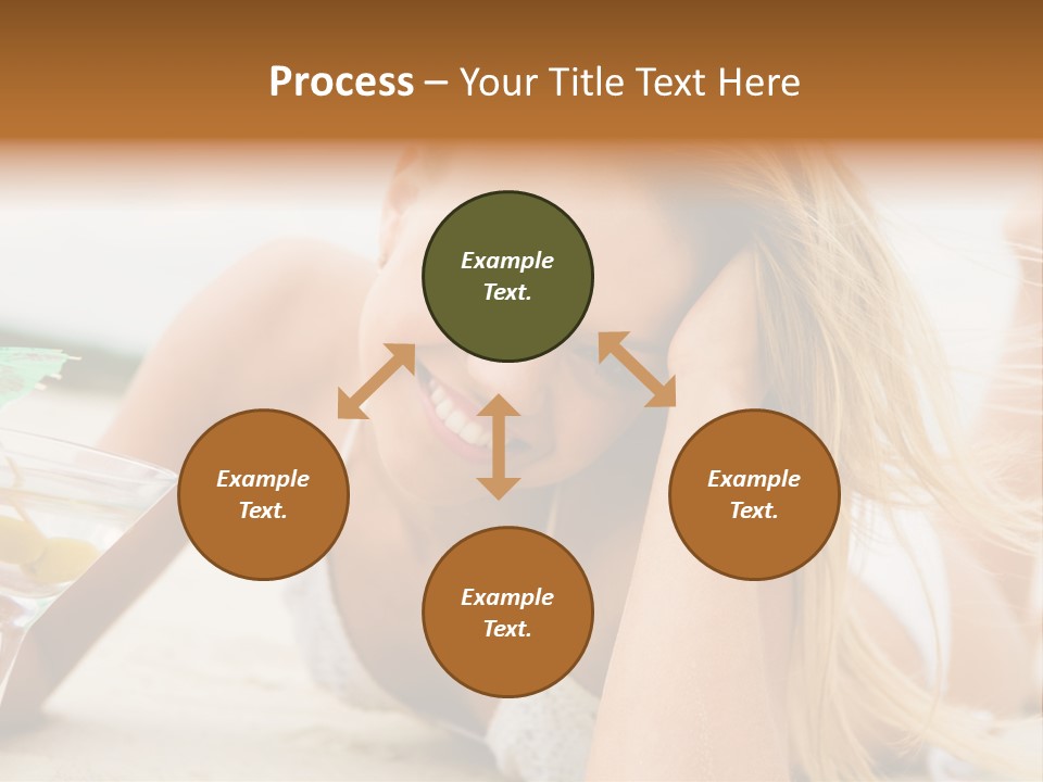Image Of Pretty Girl With Martini Glass Lying On Sandy Beach And Looking At Camera PowerPoint Template