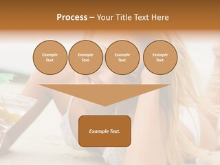 Image Of Pretty Girl With Martini Glass Lying On Sandy Beach And Looking At Camera PowerPoint Template