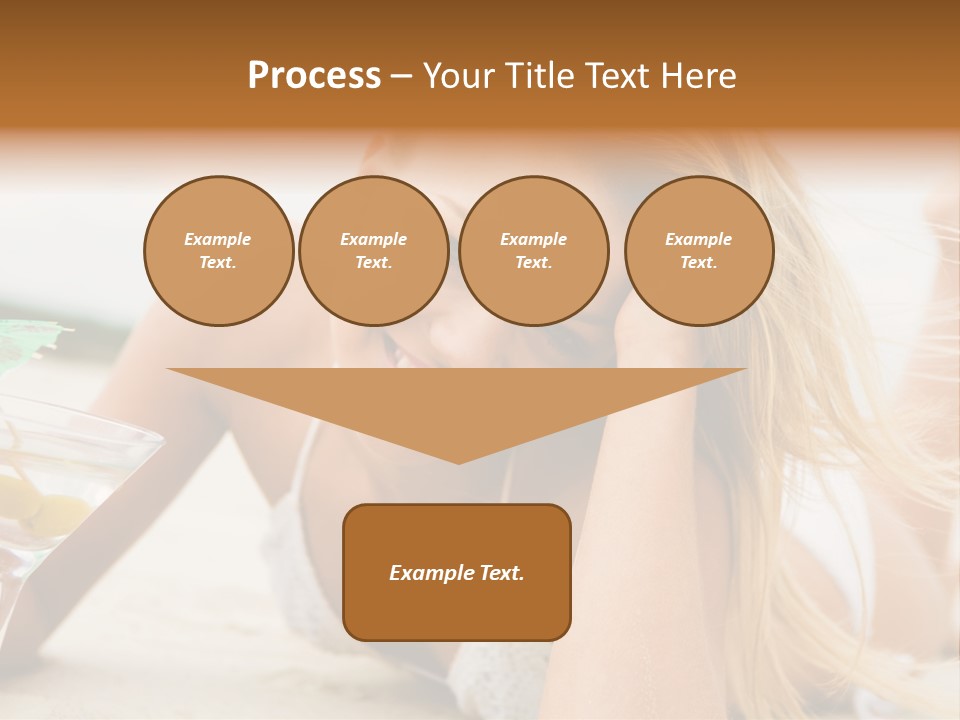 Image Of Pretty Girl With Martini Glass Lying On Sandy Beach And Looking At Camera PowerPoint Template