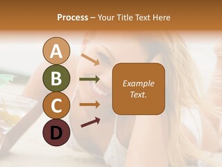 Image Of Pretty Girl With Martini Glass Lying On Sandy Beach And Looking At Camera PowerPoint Template