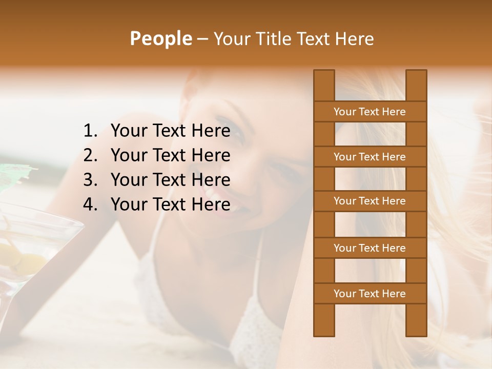 Image Of Pretty Girl With Martini Glass Lying On Sandy Beach And Looking At Camera PowerPoint Template