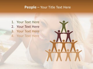 Image Of Pretty Girl With Martini Glass Lying On Sandy Beach And Looking At Camera PowerPoint Template