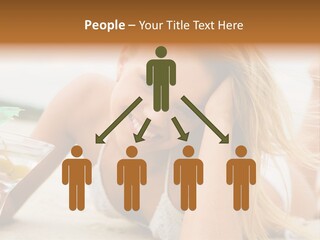 Image Of Pretty Girl With Martini Glass Lying On Sandy Beach And Looking At Camera PowerPoint Template