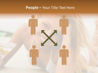 Image Of Pretty Girl With Martini Glass Lying On Sandy Beach And Looking At Camera PowerPoint Template