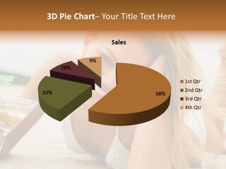 Image Of Pretty Girl With Martini Glass Lying On Sandy Beach And Looking At Camera PowerPoint Template