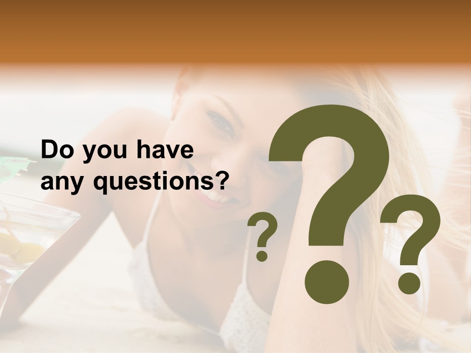 Image Of Pretty Girl With Martini Glass Lying On Sandy Beach And Looking At Camera PowerPoint Template