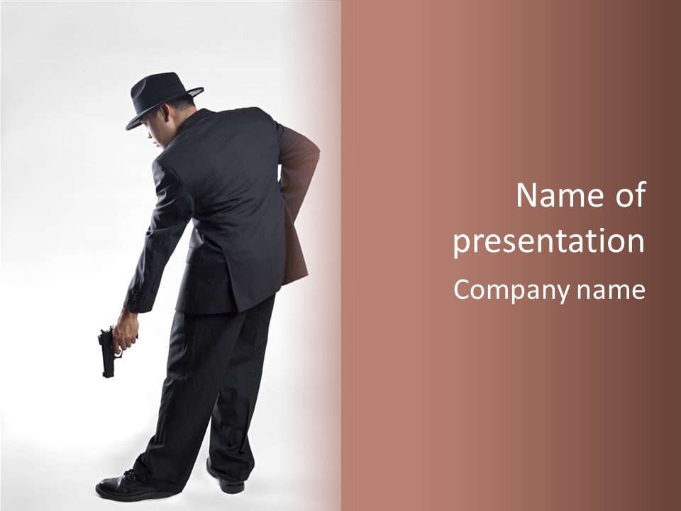 Vertical Image Of A Man Shooting Himself In The Foot. PowerPoint Template