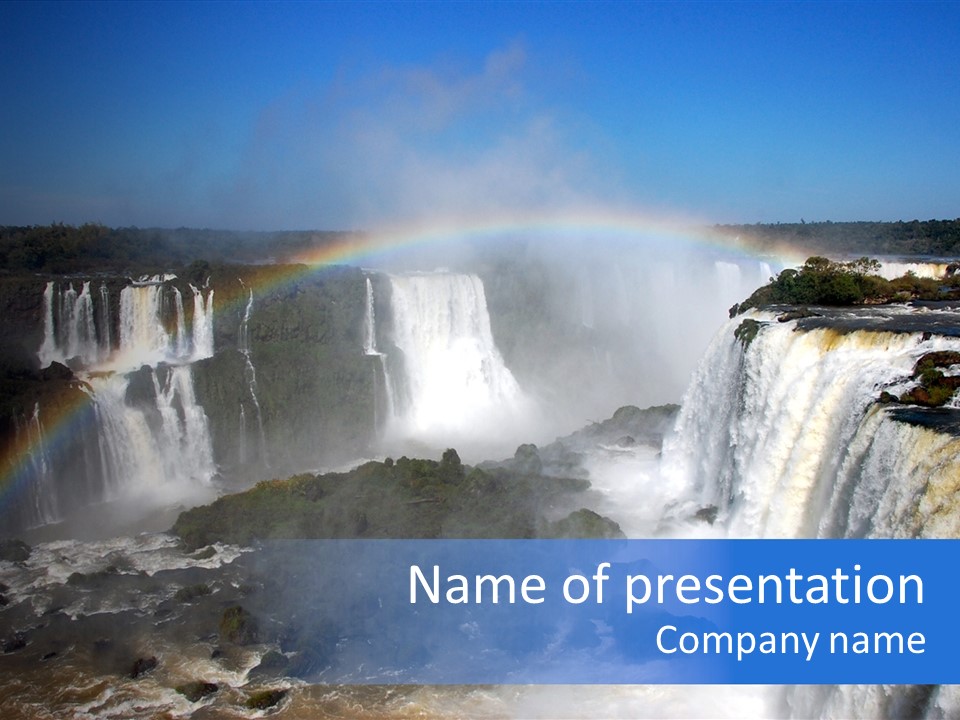 Iguazu Falls With Rainbow, Argentina And Brazil PowerPoint Template