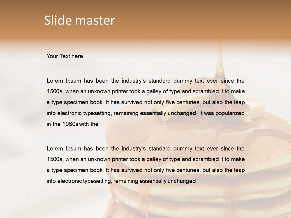 Maple Syrup Pouring Onto Pancakes. Shallow Dof With Focus On Syrup And Butter. PowerPoint Template