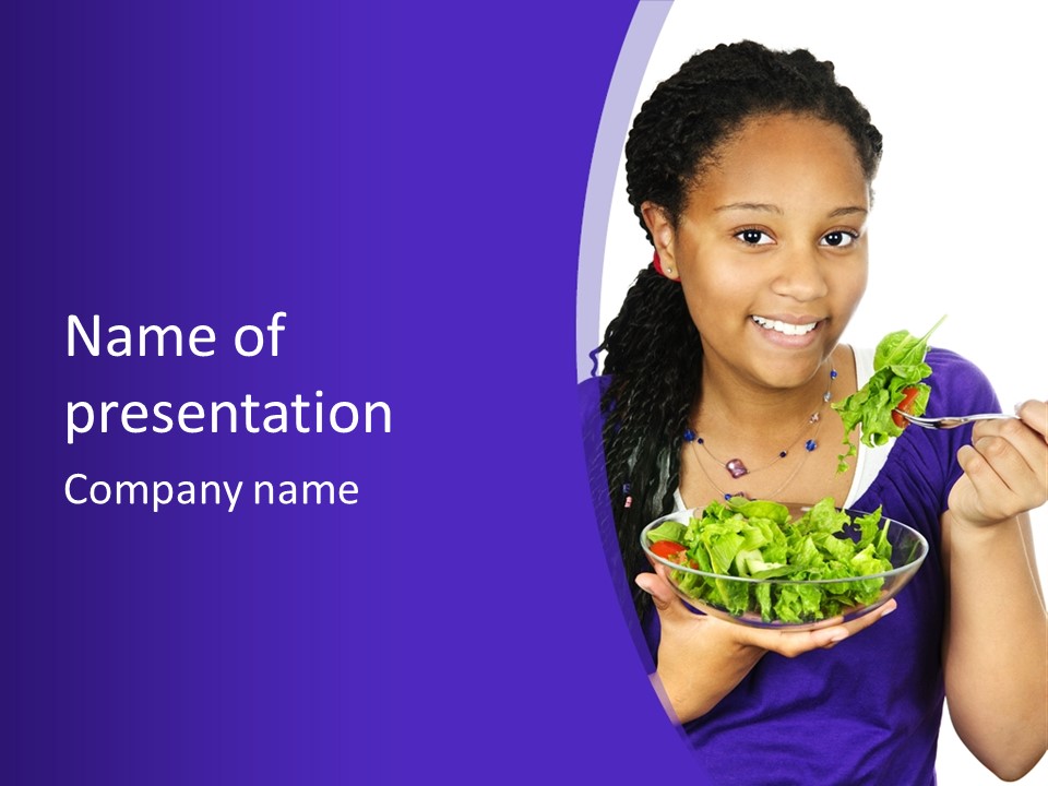 Isolated Portrait Of Black Teenage Girl With Salad Bowl PowerPoint Template