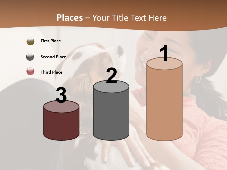 Smiling Asian Woman With Puppy On Her Lap. Square. PowerPoint Template