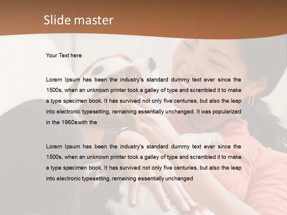 Smiling Asian Woman With Puppy On Her Lap. Square. PowerPoint Template