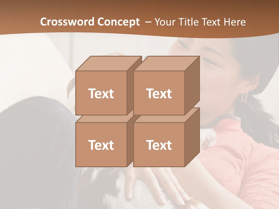 Smiling Asian Woman With Puppy On Her Lap. Square. PowerPoint Template