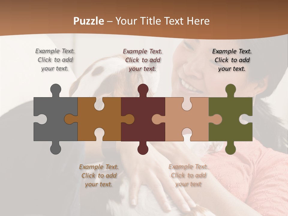 Smiling Asian Woman With Puppy On Her Lap. Square. PowerPoint Template