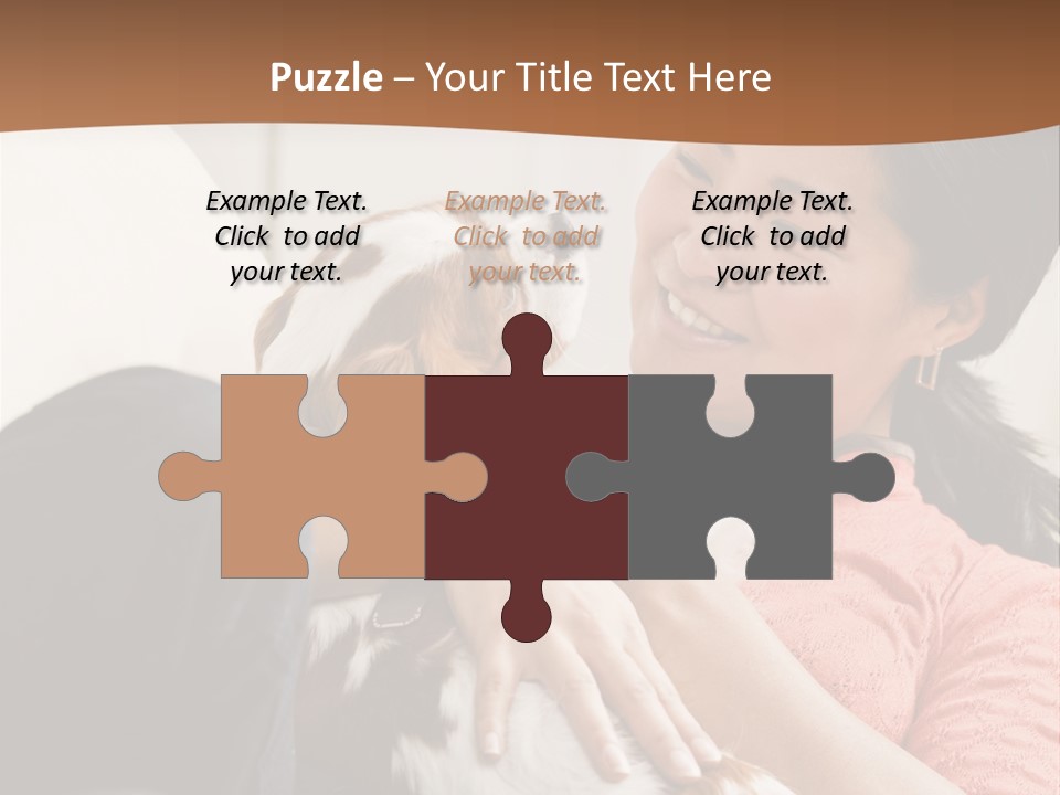 Smiling Asian Woman With Puppy On Her Lap. Square. PowerPoint Template