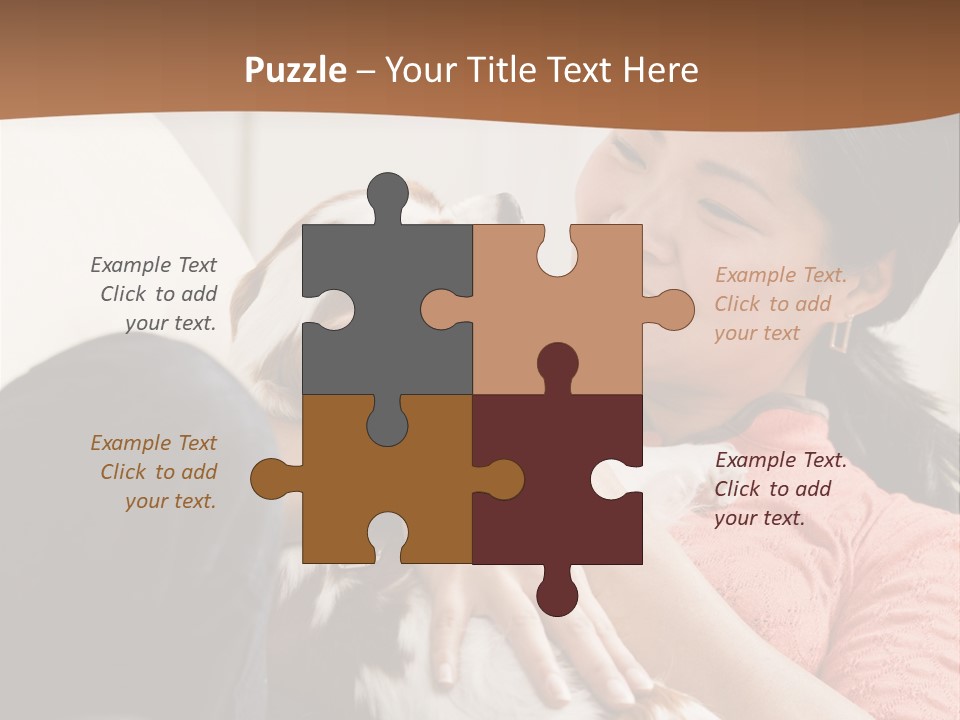 Smiling Asian Woman With Puppy On Her Lap. Square. PowerPoint Template