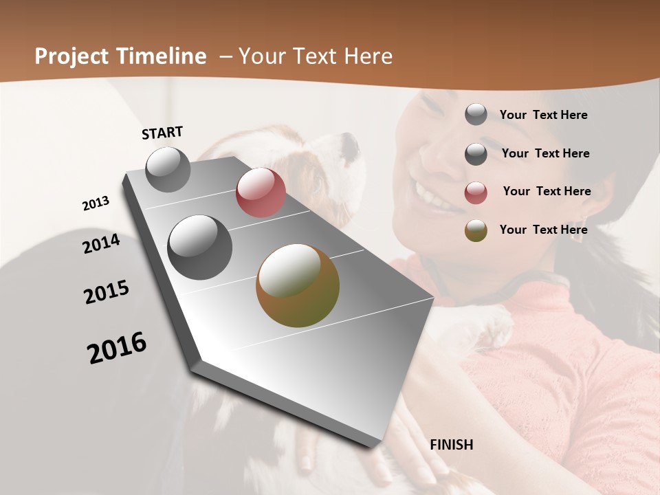 Smiling Asian Woman With Puppy On Her Lap. Square. PowerPoint Template