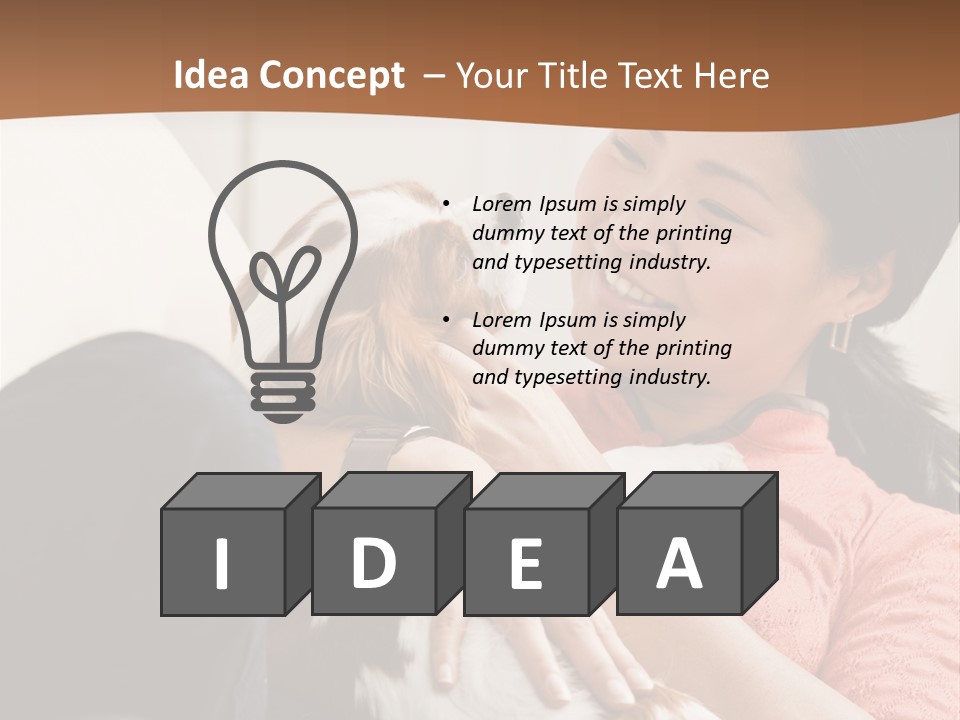 Smiling Asian Woman With Puppy On Her Lap. Square. PowerPoint Template