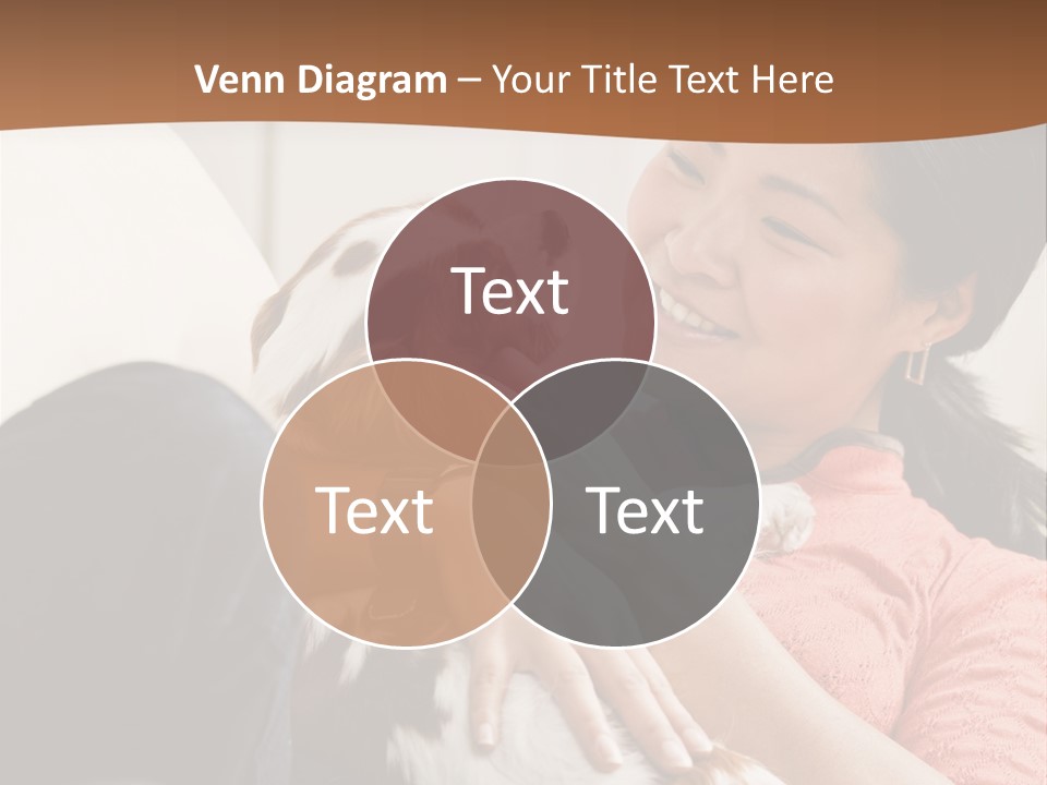 Smiling Asian Woman With Puppy On Her Lap. Square. PowerPoint Template