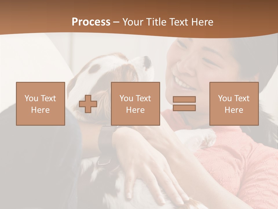 Smiling Asian Woman With Puppy On Her Lap. Square. PowerPoint Template