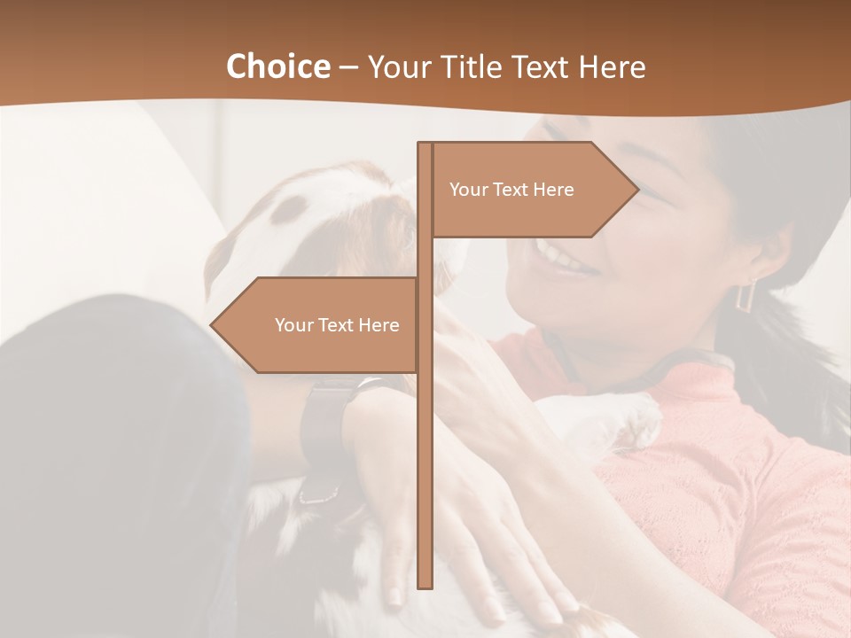 Smiling Asian Woman With Puppy On Her Lap. Square. PowerPoint Template