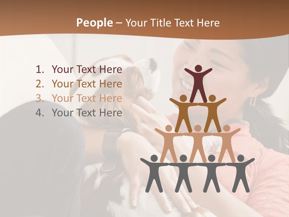 Smiling Asian Woman With Puppy On Her Lap. Square. PowerPoint Template